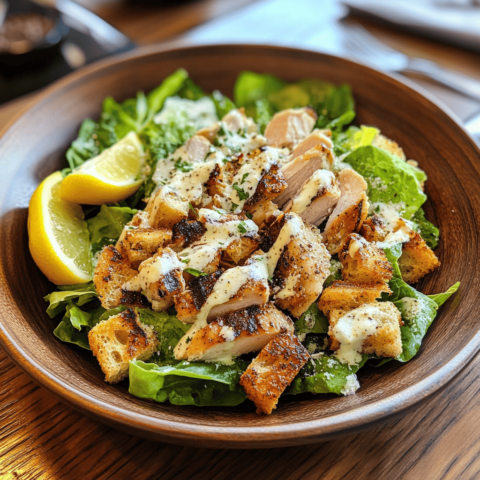 Salade César au poulet avec laitue romaine, croûtons dorés, poulet grillé et sauce César maison